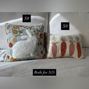 Bunny and Carrot Embroidered Throw Pillows